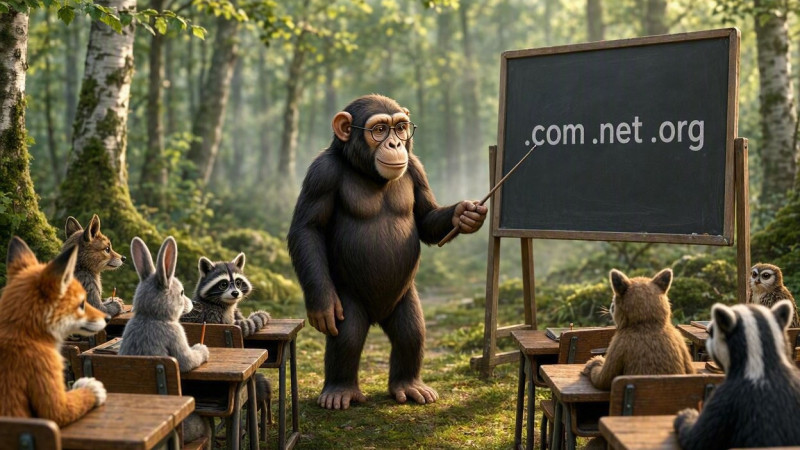 Un chimpancé enseña a otros animales a elegir un dominio.